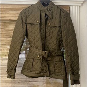 Olive green quilted belted jacket